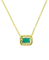 Lab-Grown Emerald (1-1/10 ct. t.w.) & Lab-Grown Multi-Sapphire (1/3 ct. t.w.) Halo 18" Pendant Necklace in 14k Gold-Plated Sterling Silver