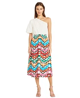 Donna Morgan Women's One-Shoulder Printed-Skirt Midi Dress