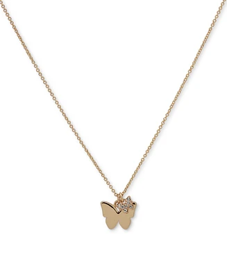 Dkny Gold-Tone Pave Butterfly Pendant Necklace, 16" + 3" extender