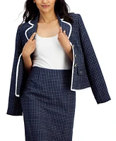 Le Suit Women's Check Print Contrast Trim Skirt Suit, Regular and Petite Sizes