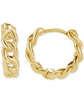 Blackjack Men's Polished Cuban Link Small Huggie Hoop Earrings, 0.65"