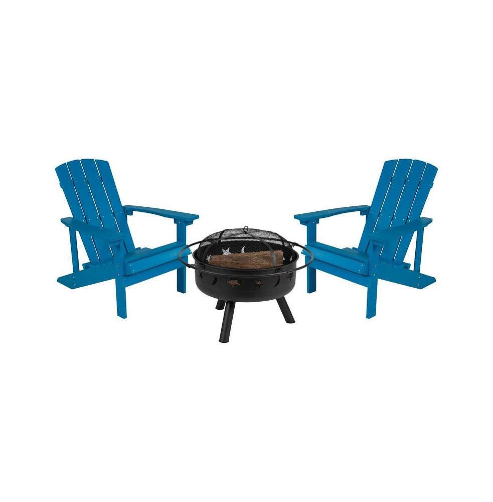 Ayala Piece Outdoor Leisure Set With Of Poly Resin Adirondack Chairs And Star Moon Iron Fire Pit