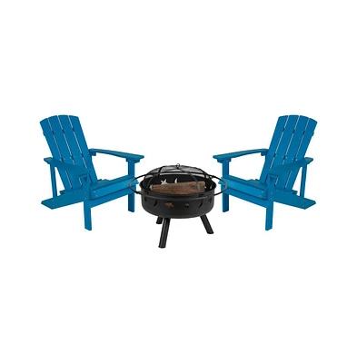 Ayala Piece Outdoor Leisure Set With Of Poly Resin Adirondack Chairs And Star Moon Iron Fire Pit