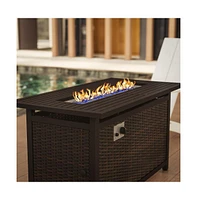 Ilya 50,000 Btu Propane Gas Fire Table With Weather Resistant Wicker Base, Steel Tabletop, Glass Beads And Hideaway Tank Holder