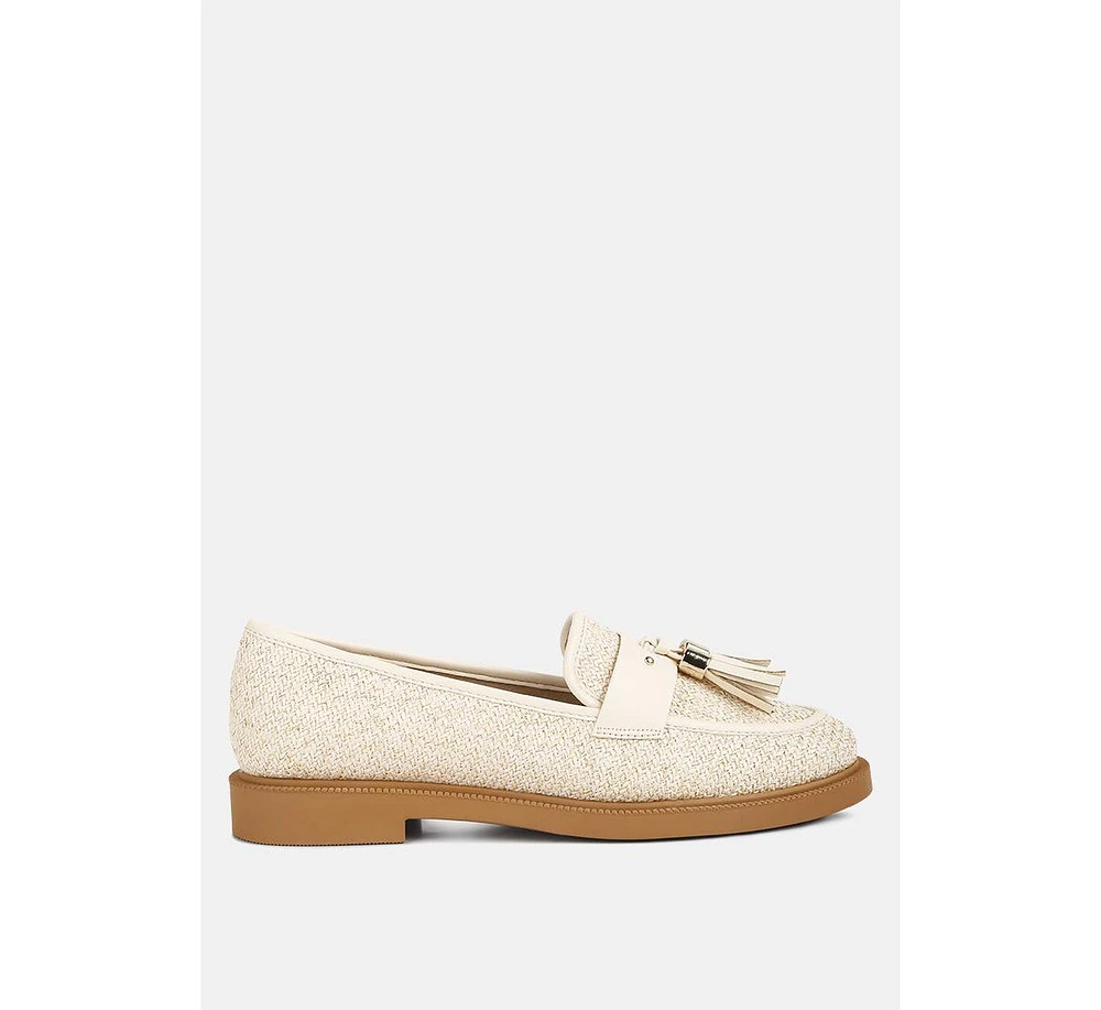 Women's Oxford tassel detail raffia loafers