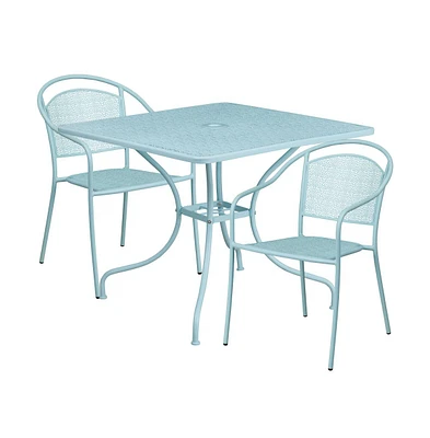 Commercial 35.5" Square Metal Garden Patio Table Set W/ 2 Round Back Chairs