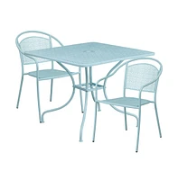 Commercial 35.5" Square Metal Garden Patio Table Set W/ 2 Round Back Chairs