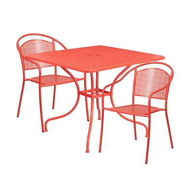 Commercial 35.5" Square Metal Garden Patio Table Set W/ 2 Round Back Chairs