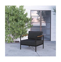 Eastport Outdoor Accent Chair With Removable Plush Fabric Cushions And Teak Accented Aluminum Frame