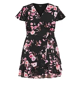 City Chic Plus Romantic Print Ruffle Mini Dress