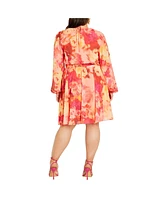 City Chic Women's Mischa Print Sheer Sleeves Mini Dress