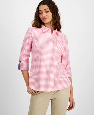 Tommy Hilfiger Women's Cotton Gingham Roll-Tab Shirt