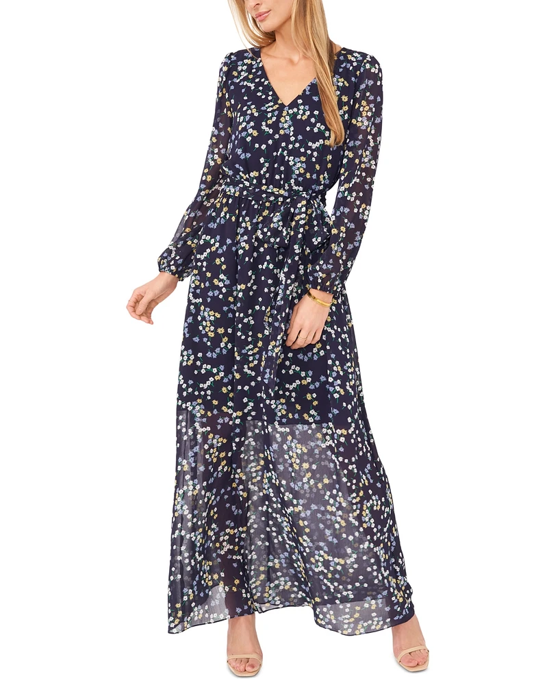 Msk Women's Floral Print Blouson-Sleeve Maxi Dress