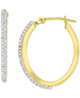 Crystal Pave Small Round Hoop Earrings in 10k Gold, 0.79"