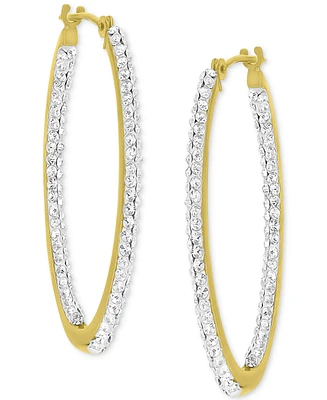 Crystal Pave In & Out Medium Hoop Earrings in 10k Gold, 1.2"