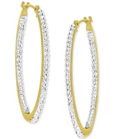 Crystal Pave In & Out Medium Hoop Earrings in 10k Gold, 1.2"