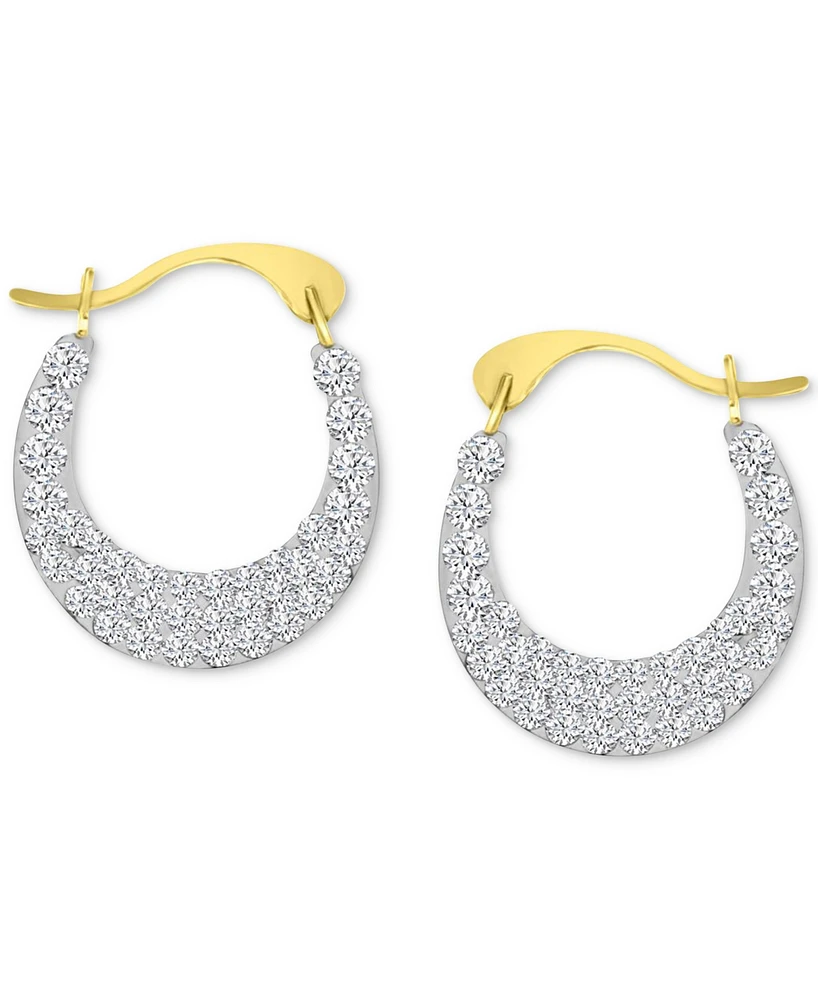 Crystal Pave Small Hoop Earrings in 10k Gold, 0.59"