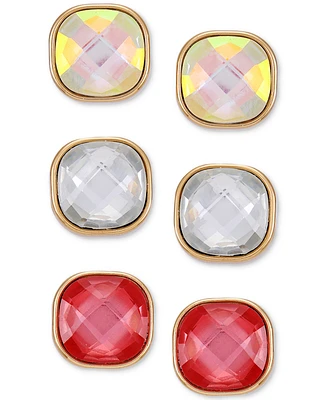Guess Gold-Tone 3-Pc. Set Faceted Crystal Stud Earrings