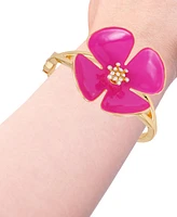 Guess Gold-Tone Pink Flower Hinge Bracelet