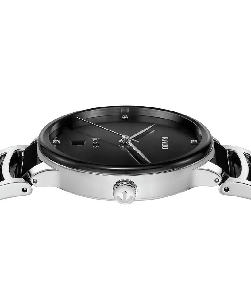 Rado Unisex Swiss Centrix Diamond (1/20 ct. t.w.) Black Ceramic & Stainless Steel Bracelet Watch 40mm