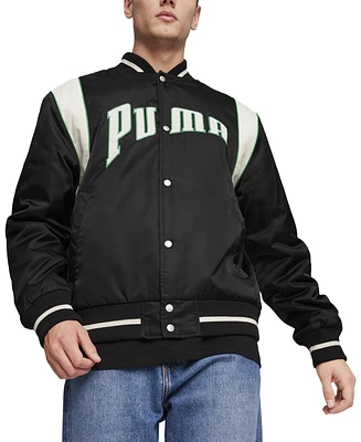 Puma Men's Team Colorblocked Satin Varsity Jacket - Black