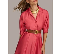 Donna Karan Women's Faux-Leather Belt Cotton Shirtdress