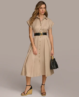 Donna Karan Women's Button-Front Short-Sleeve Belted Dress