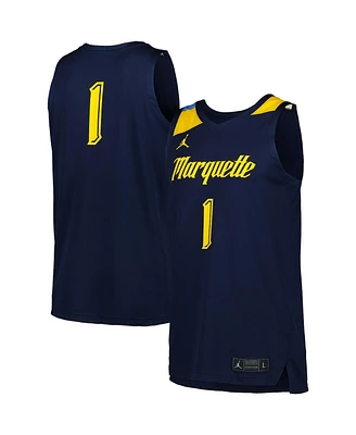 Men's Jordan #1 Navy Marquette Golden Eagles Replica Basketball Jersey