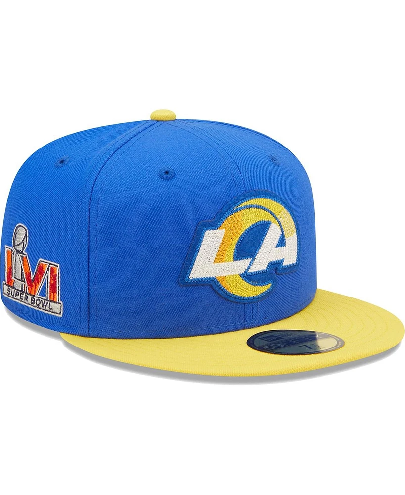 Men's New Era Royal, Gold Los Angeles Rams Super Bowl Lvi Letterman 59FIFTY Fitted Hat