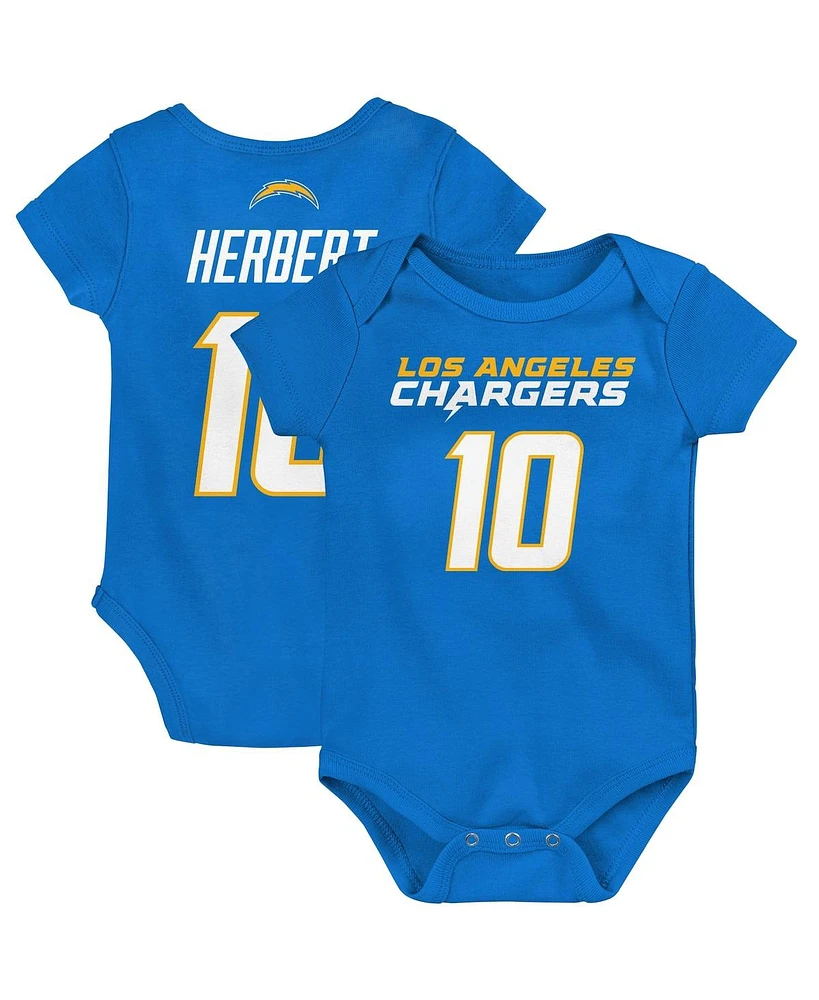 Baby Boys and Girls Justin Herbert Powder Blue Los Angeles Chargers Mainliner Player Name Number Bodysuit