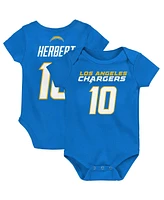 Baby Boys and Girls Justin Herbert Powder Blue Los Angeles Chargers Mainliner Player Name Number Bodysuit