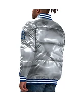Men's Starter Silver Brooklyn Dodgers Cooperstown Collection Bronx Satin Full-Snap Bomber Jacket