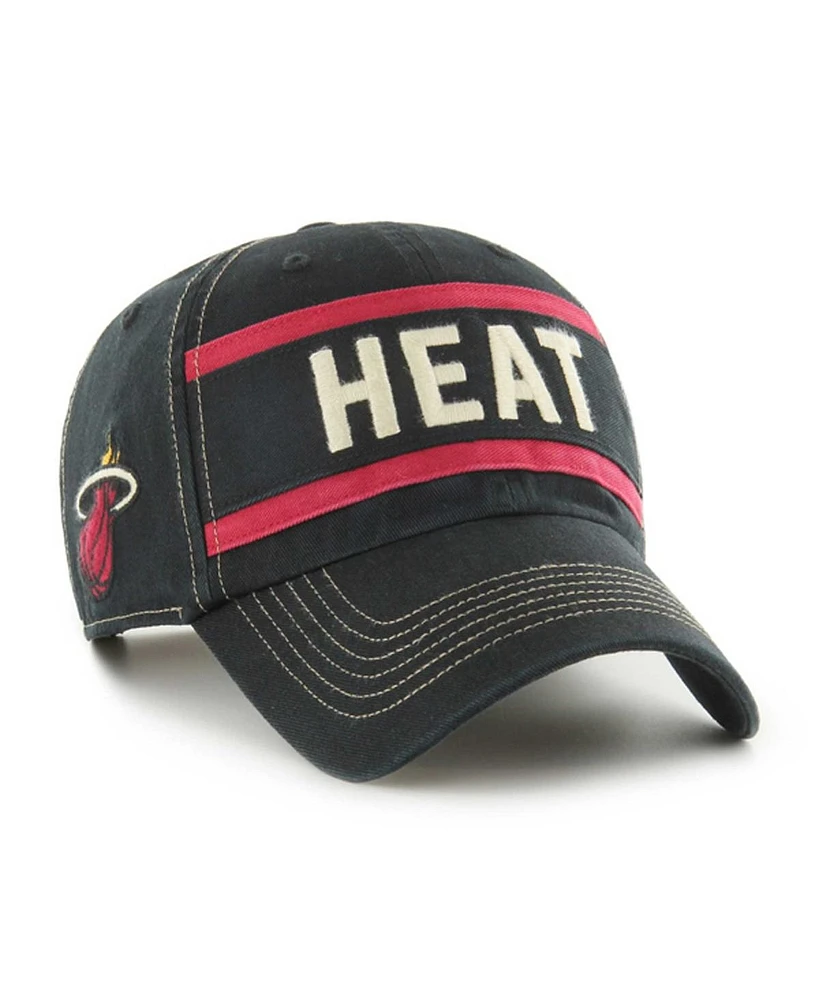 Men's '47 Brand Black Distressed Miami Heat Quick Snap Clean Up Adjustable Hat