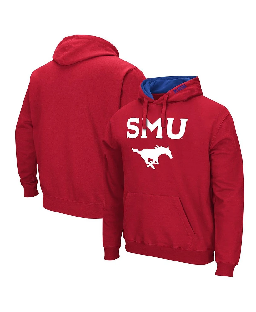 Men's Colosseum Red Smu Mustangs Arch & Logo Pullover Hoodie