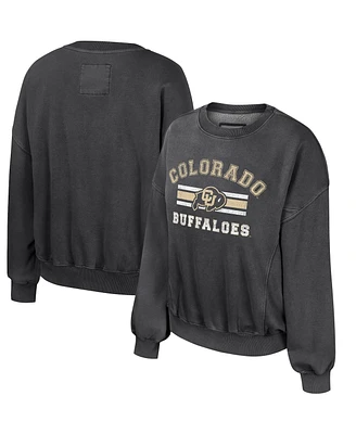Women's Colosseum Black Colorado Buffaloes Audrey Washed Pullover Sweatshirt