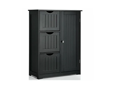 Bathroom Floor Cabinet Side Storage with 3 Drawers and 1 Cupboard