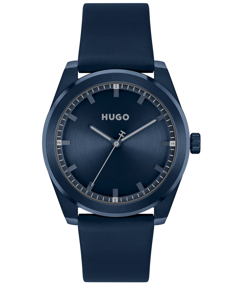 Hugo Boss Men's Bright Quartz Blue Leather Watch 42mm