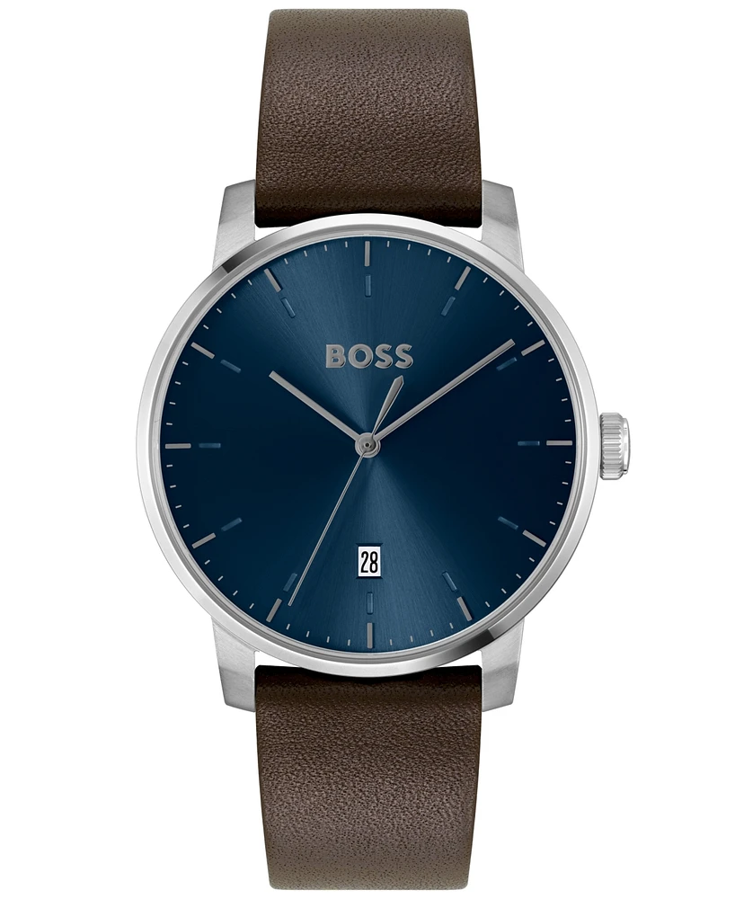 Hugo Boss Men's Dean Quartz Basic Calendar Brown Leather Watch 41mm