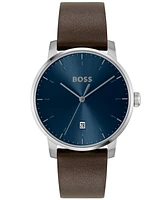 Hugo Boss Men's Dean Quartz Basic Calendar Brown Leather Watch 41mm