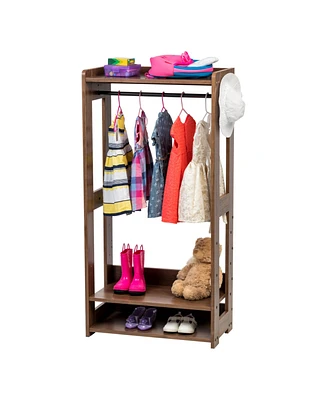 Iris Usa Small Wood Clothes Rack with 2 Tier Storage Shelf, Brown