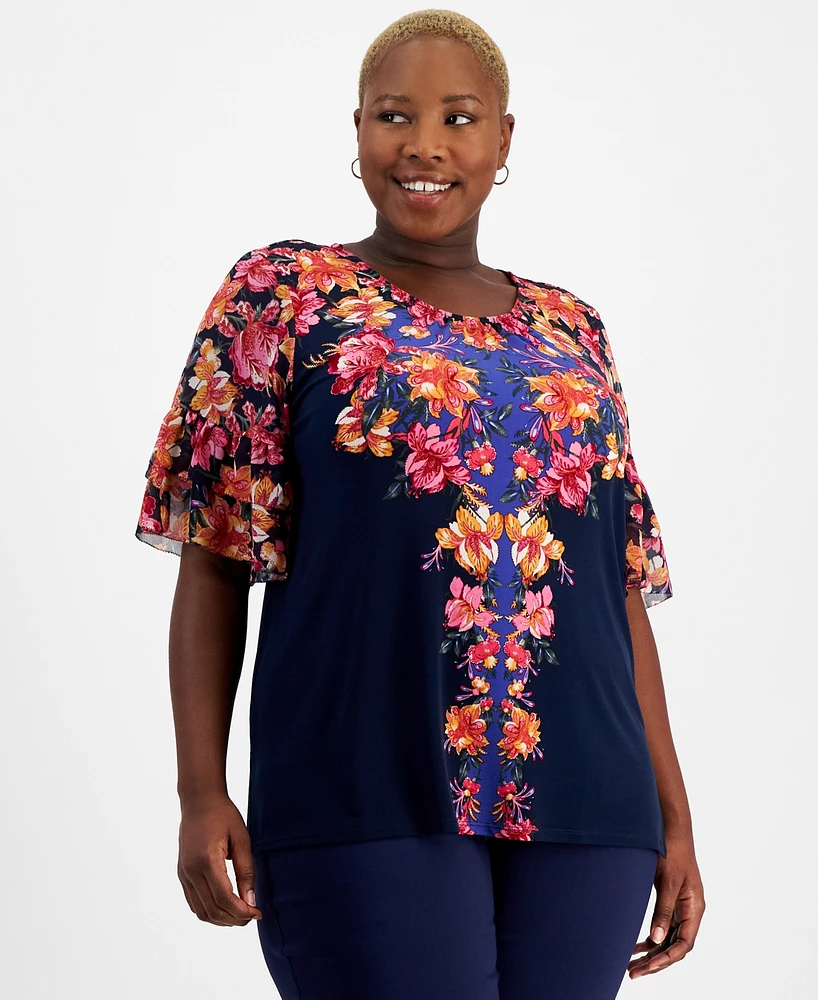 Jm Collection Plus Arianna Trail Chiffon-Sleeve Top, Created for Macy's