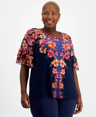 Jm Collection Plus Size Arianna Trail Chiffon-Sleeve Top, Created for Macy's