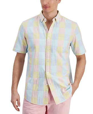Club Room Men's Short Sleeve Button Front Madras Plaid Shirt, Created for Macy's