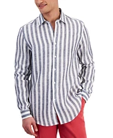 Club Room Men's Alba Stripe Long-Sleeve Linen Shirt, Created for Macy's