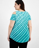 Jm Collection Plus Size Dissipating Etch Cold-Shoulder Top, Created for Macy's