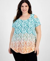 Jm Collection Plus Myra Ombre Cold-Shoulder Top, Created for Macy's