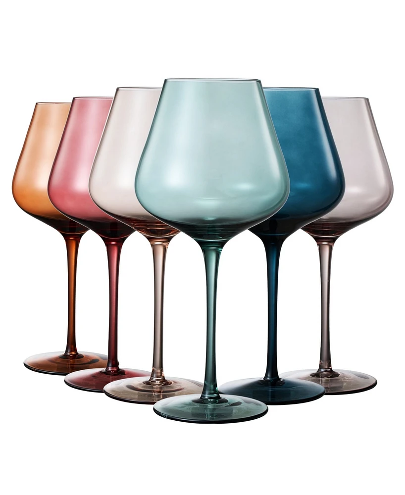 The Wine Savant Pastel Large Colored Crystal Wine Glass, Set of 6