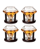 The Wine Savant Diamond Glasses Wood Stands, Set of 4 10 oz