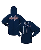 Women's Fanatics Navy Washington Capitals Jersey Lace-Up V-Neck Long Sleeve Hoodie T-shirt