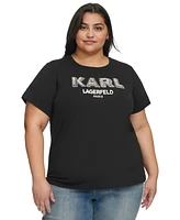 Karl Lagerfeld Paris Plus Imitation-Pearl-Logo Short-Sleeve Top, First@Macy's